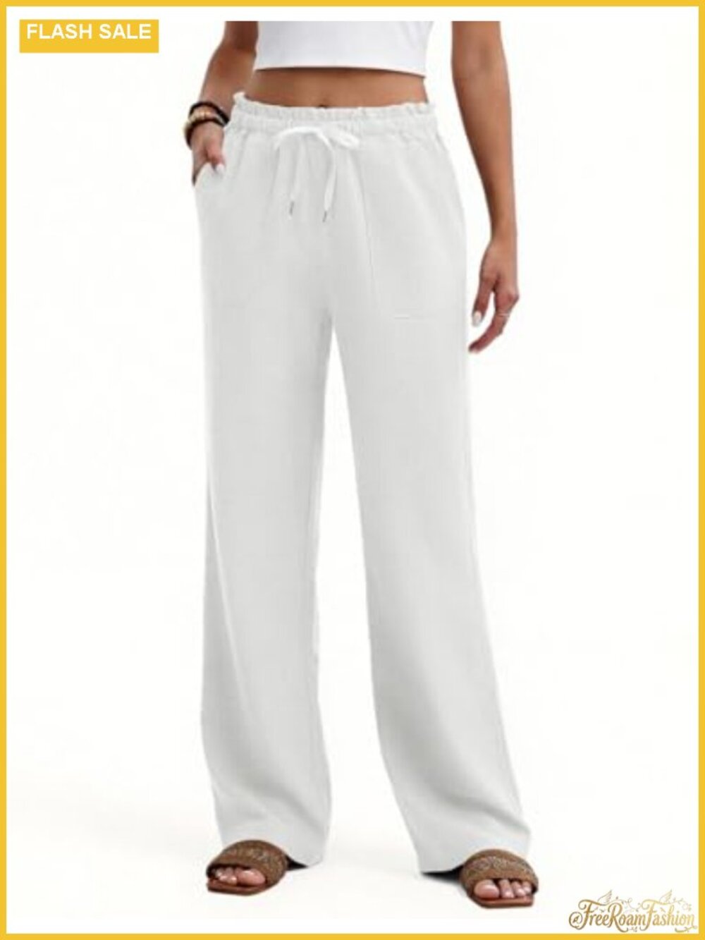 Womens Wide Leg Pants High Waisted Drawstring Palazzo Boho Flowy Beach Summer